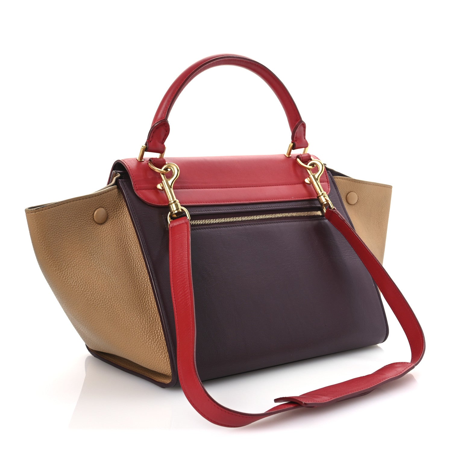 Satin Baby Grained Calfskin Small Tri-Color Trapeze Carmin