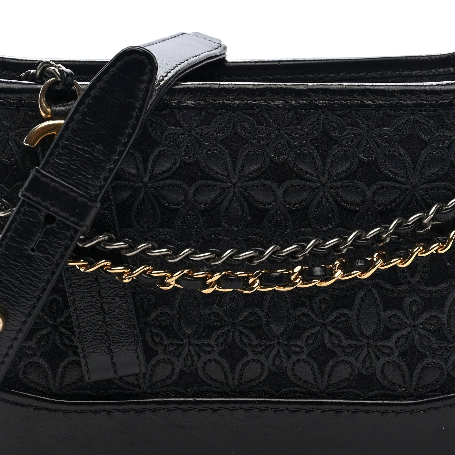 Calfskin Wool Felt Embossed Small Gabrielle Logo Hobo Black