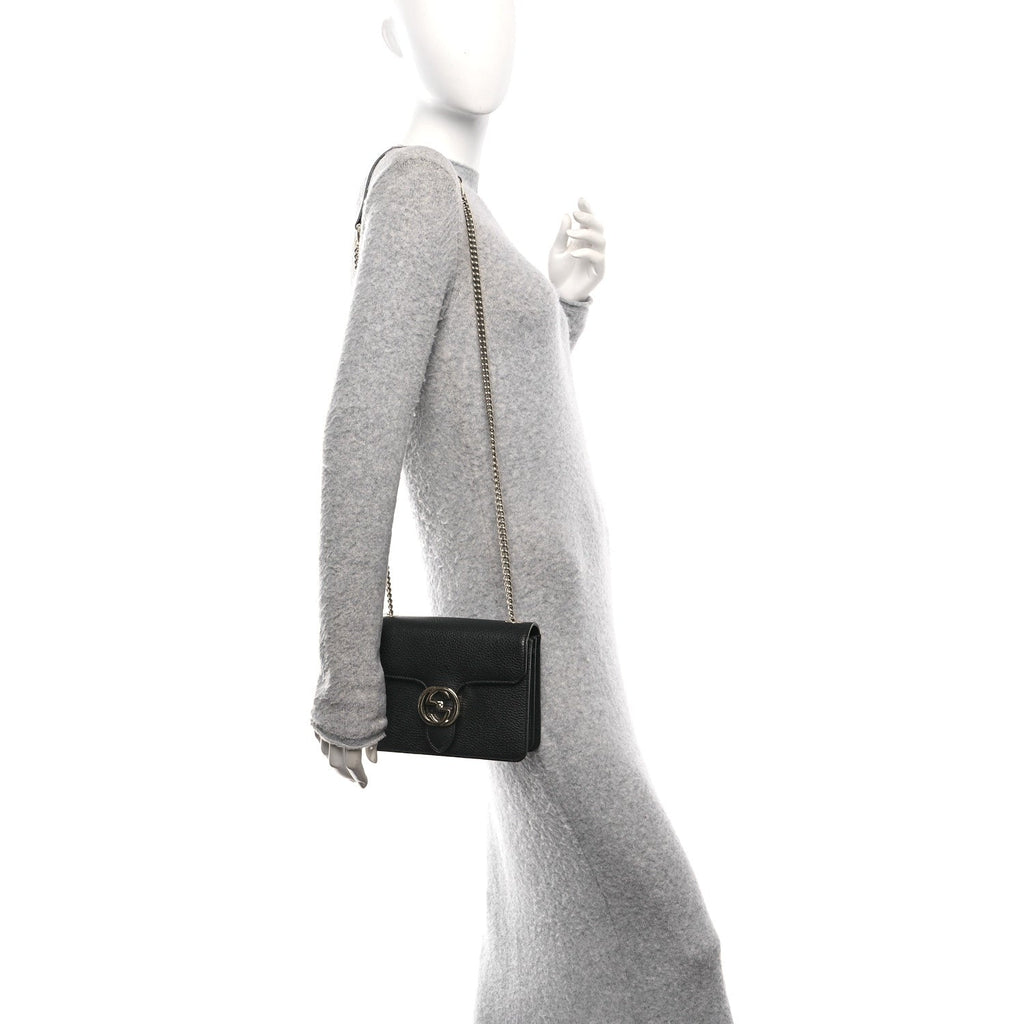 Dollar Calfskin Small Interlocking G Shoulder Bag Black