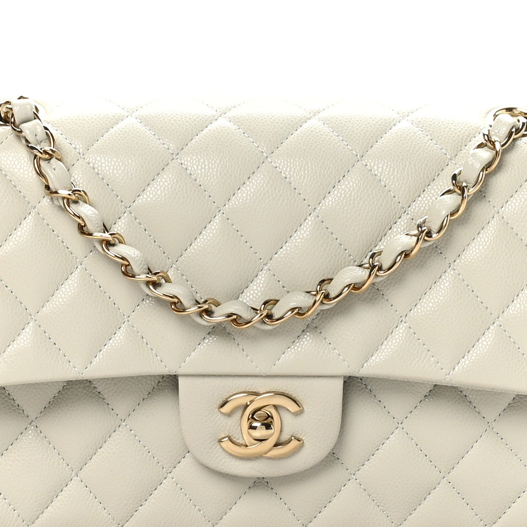 Caviar Quilted Medium Double Flap Grey