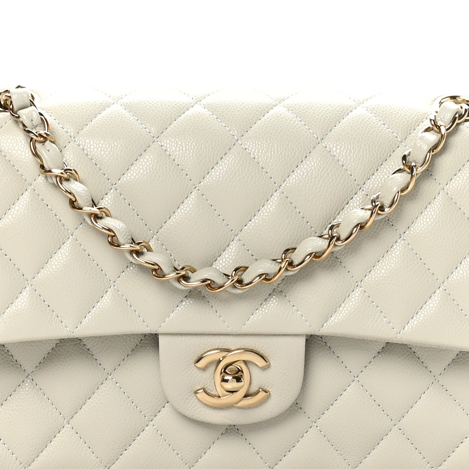 Caviar Quilted Medium Double Flap Grey