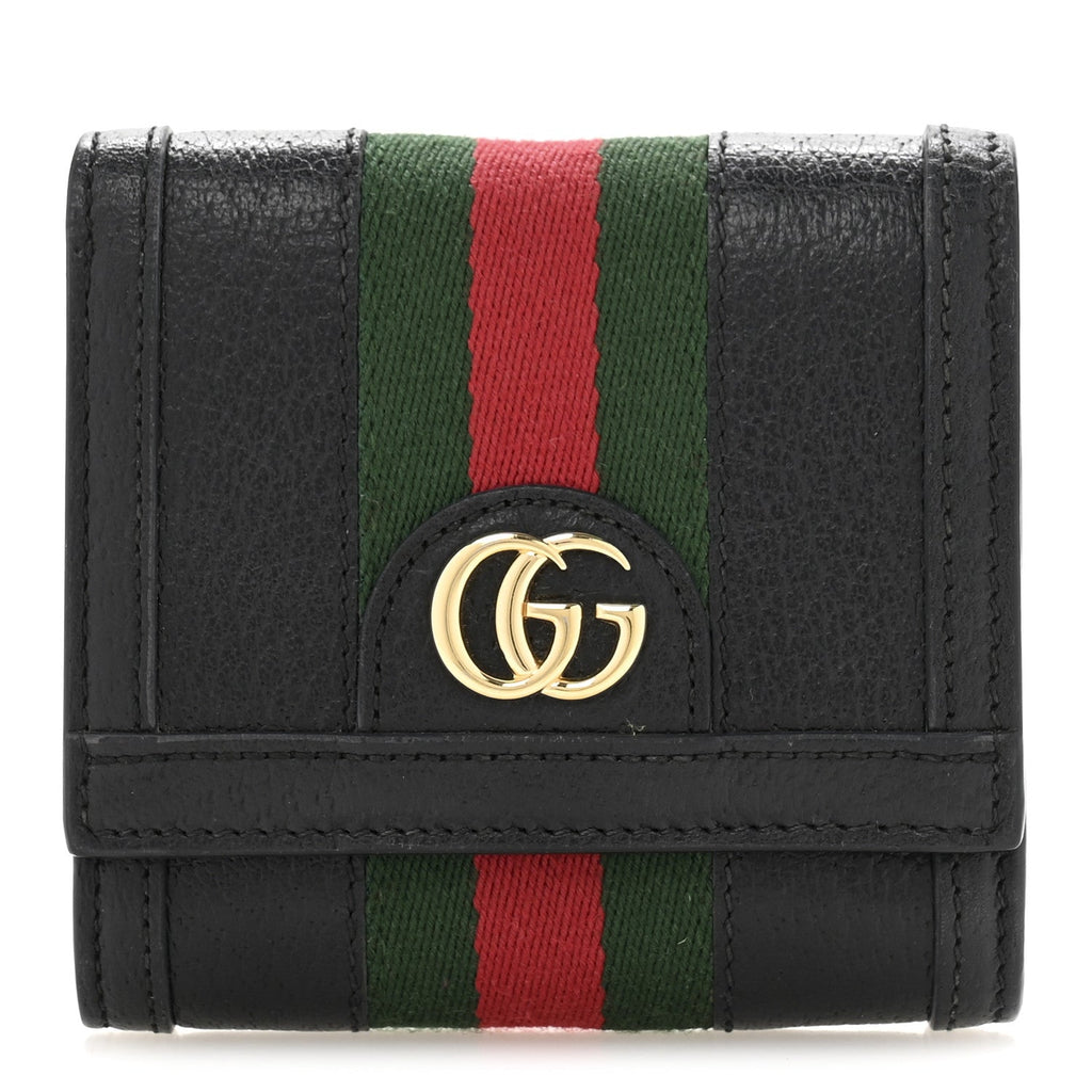 Textured Dollar Calfskin Web Ophidia  Case Wallet Black