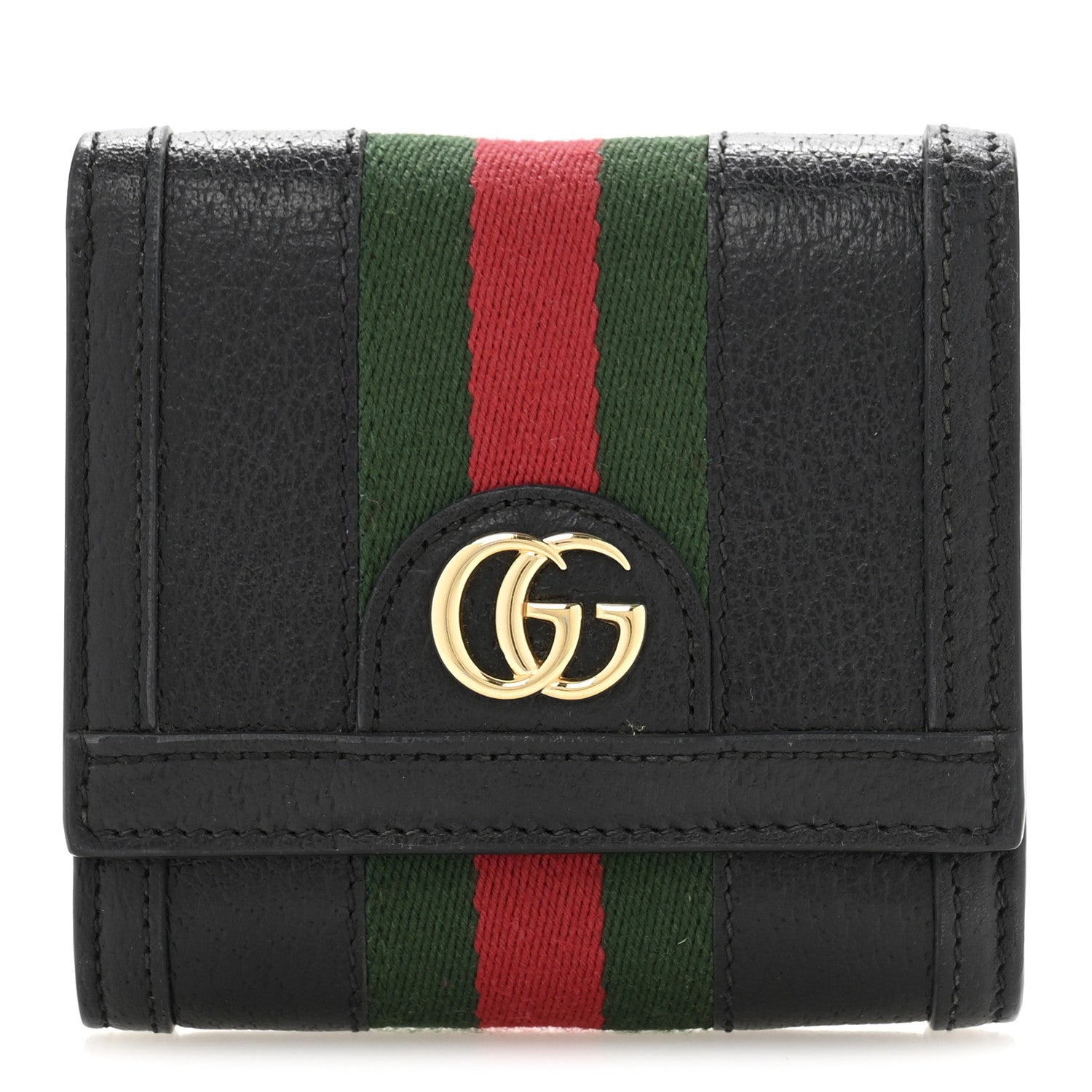 Textured Dollar Calfskin Web Ophidia  Case Wallet Black