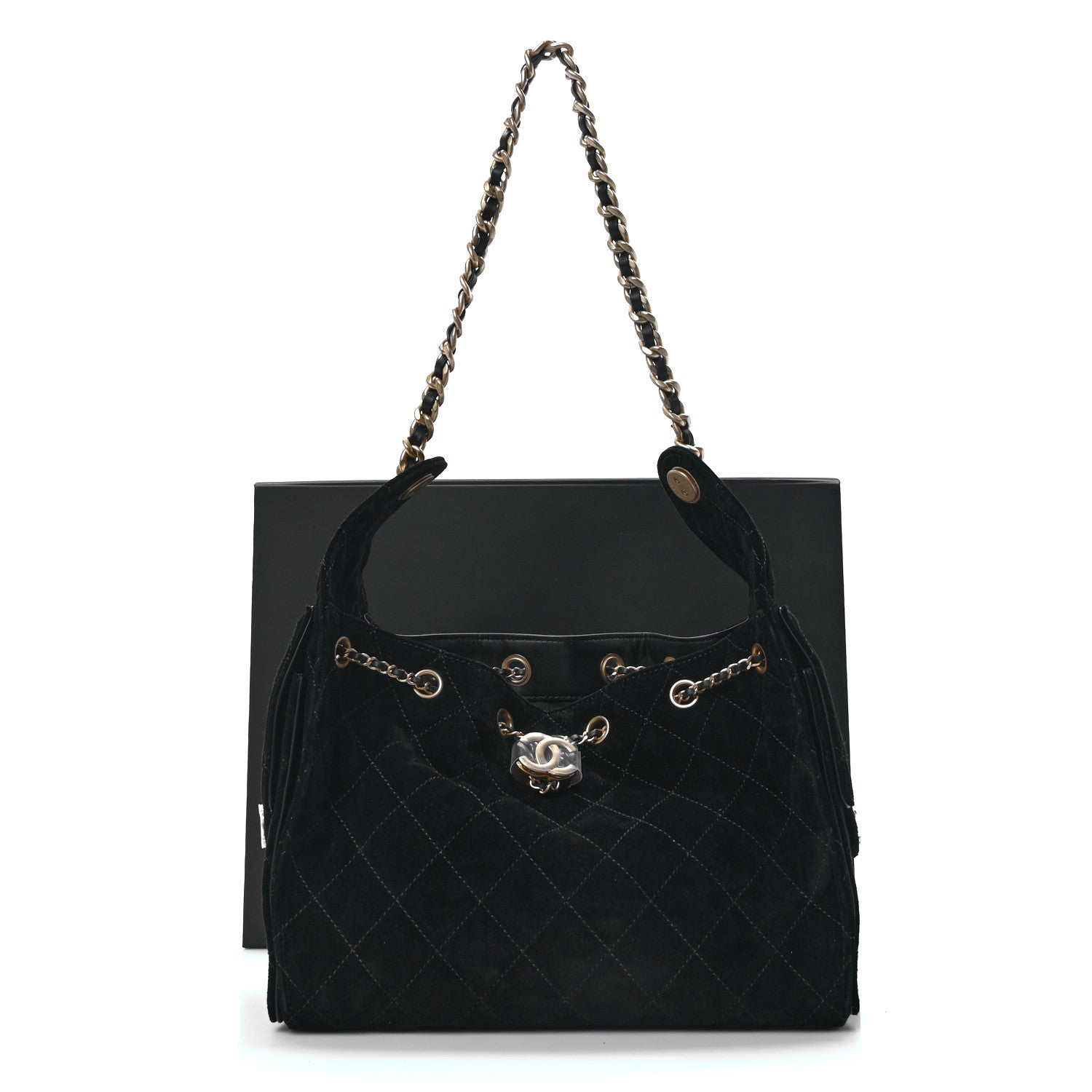 Suede Quilted Small Chanel 25 Handbag Black