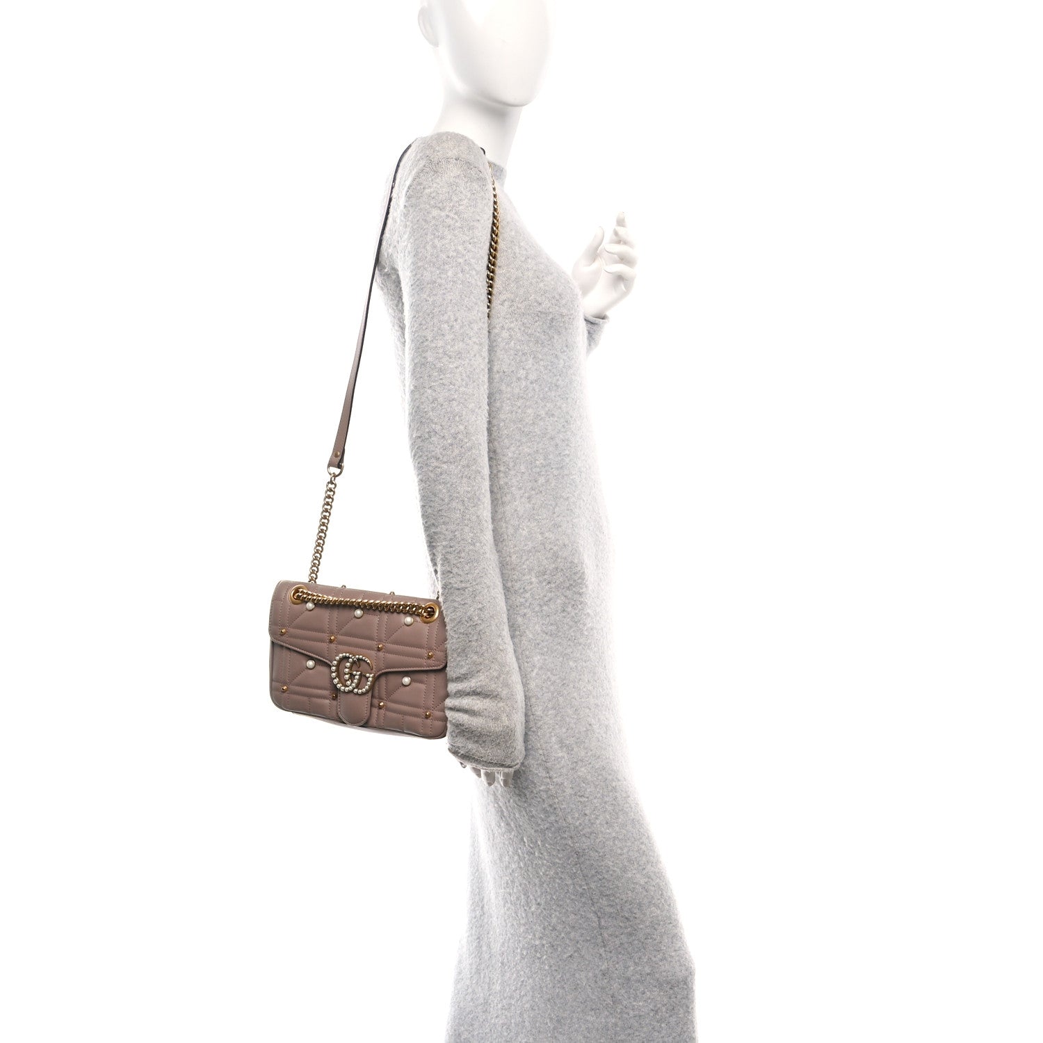 Calfskin Matelasse Studded Small Pearly GG Marmont Shoulder Bag Porcelain Rose