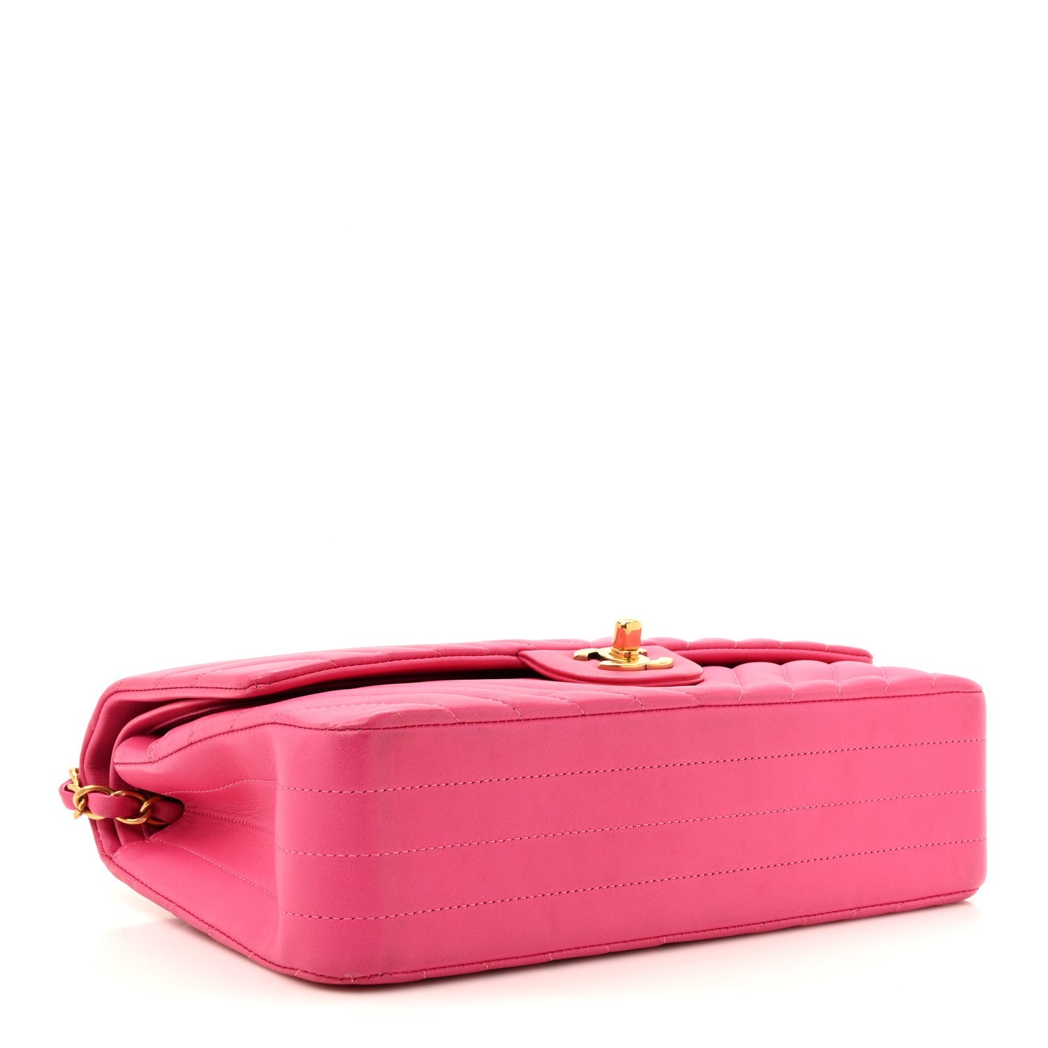 Lambskin Chevron Quilted Medium Double Flap Pink