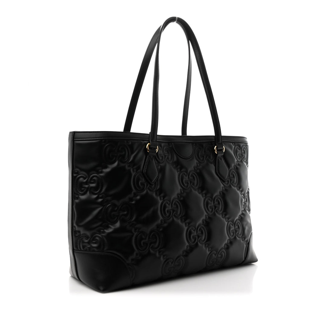 Calfskin GG Matelasse Medium Ophidia Shopping Tote Black