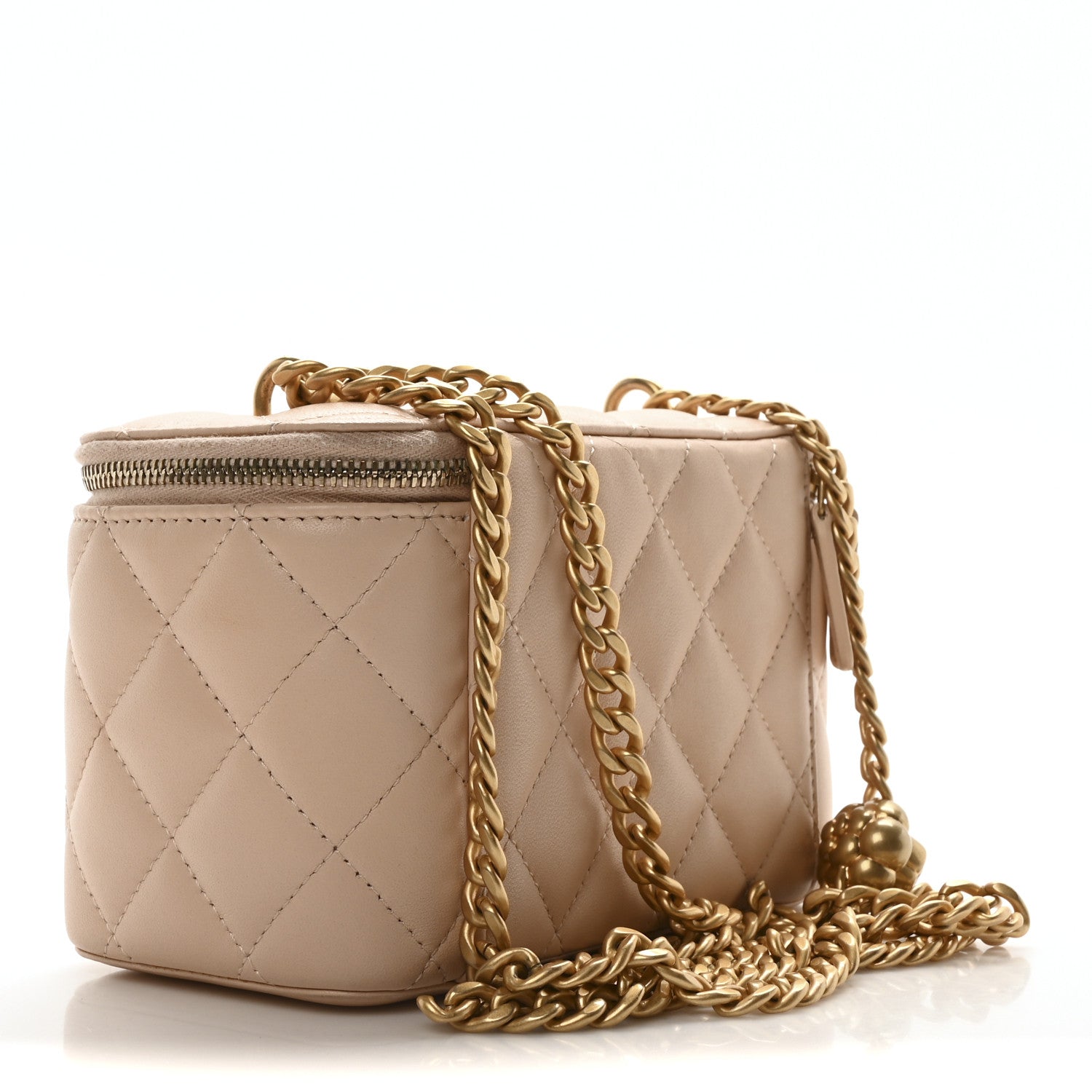 Lambskin Quilted Sweet Camellia Small Vanity Case With Chain Pink