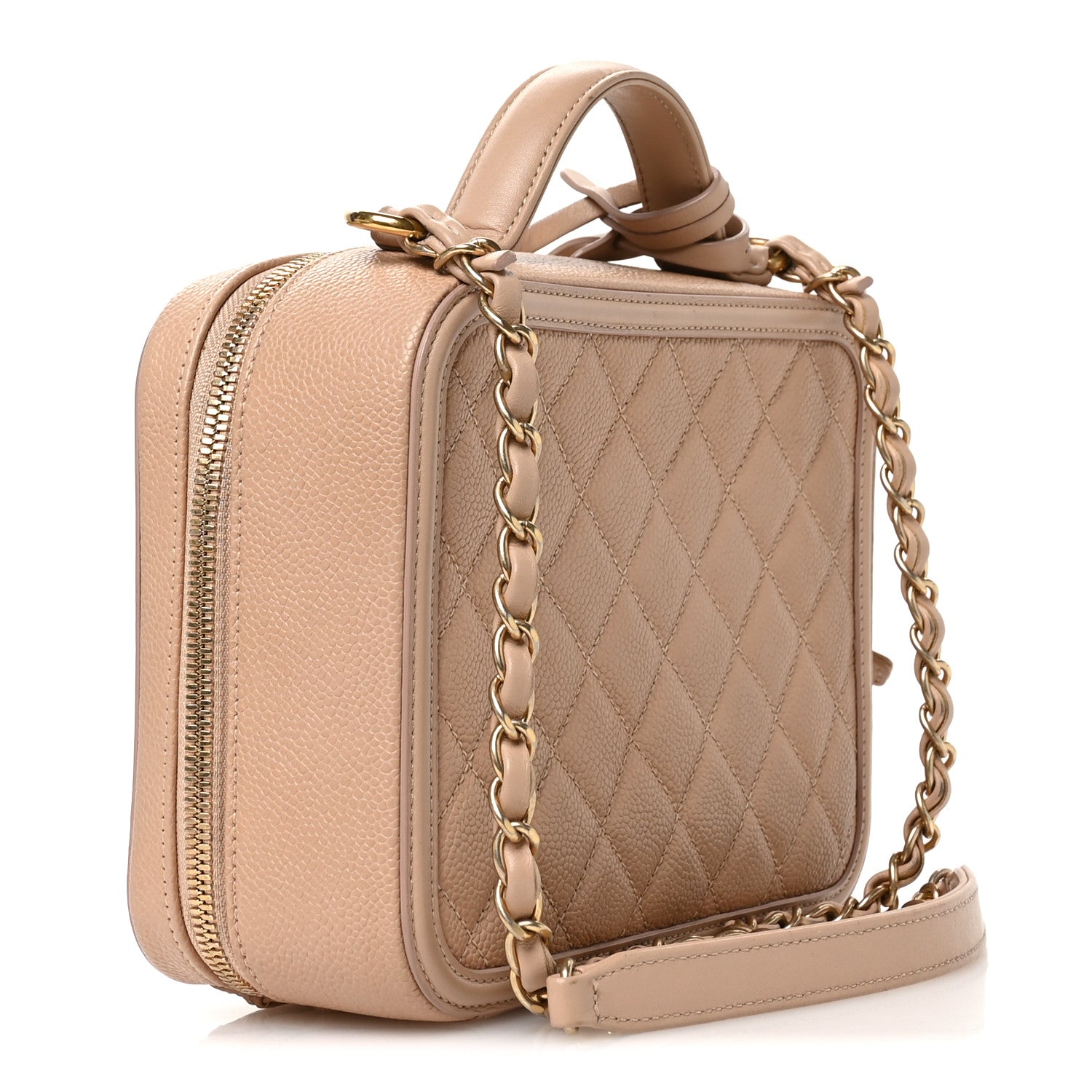 Caviar Quilted Medium CC Filigree Vanity Case Beige
