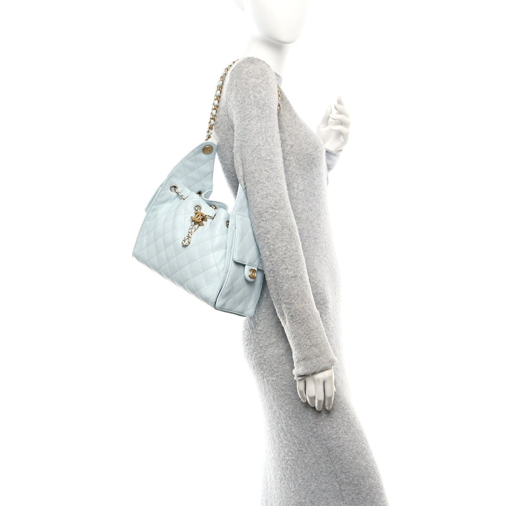 Caviar Quilted Small Chanel 25 Handbag Light Blue