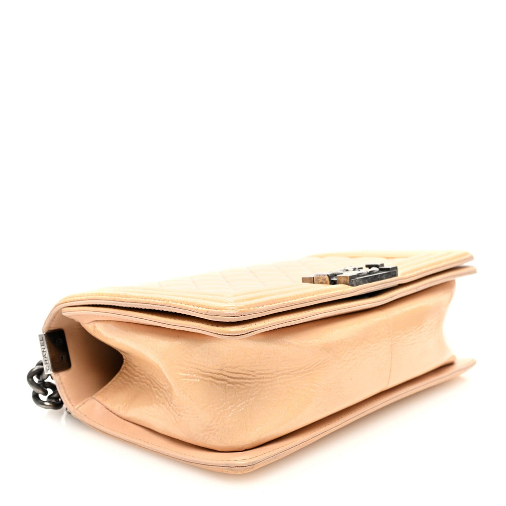 Patent Quilted Medium Boy Flap Beige