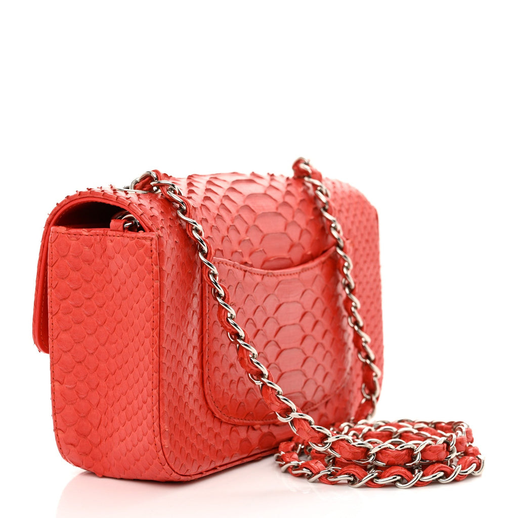 Snakeskin Mini Rectangular Flap Red