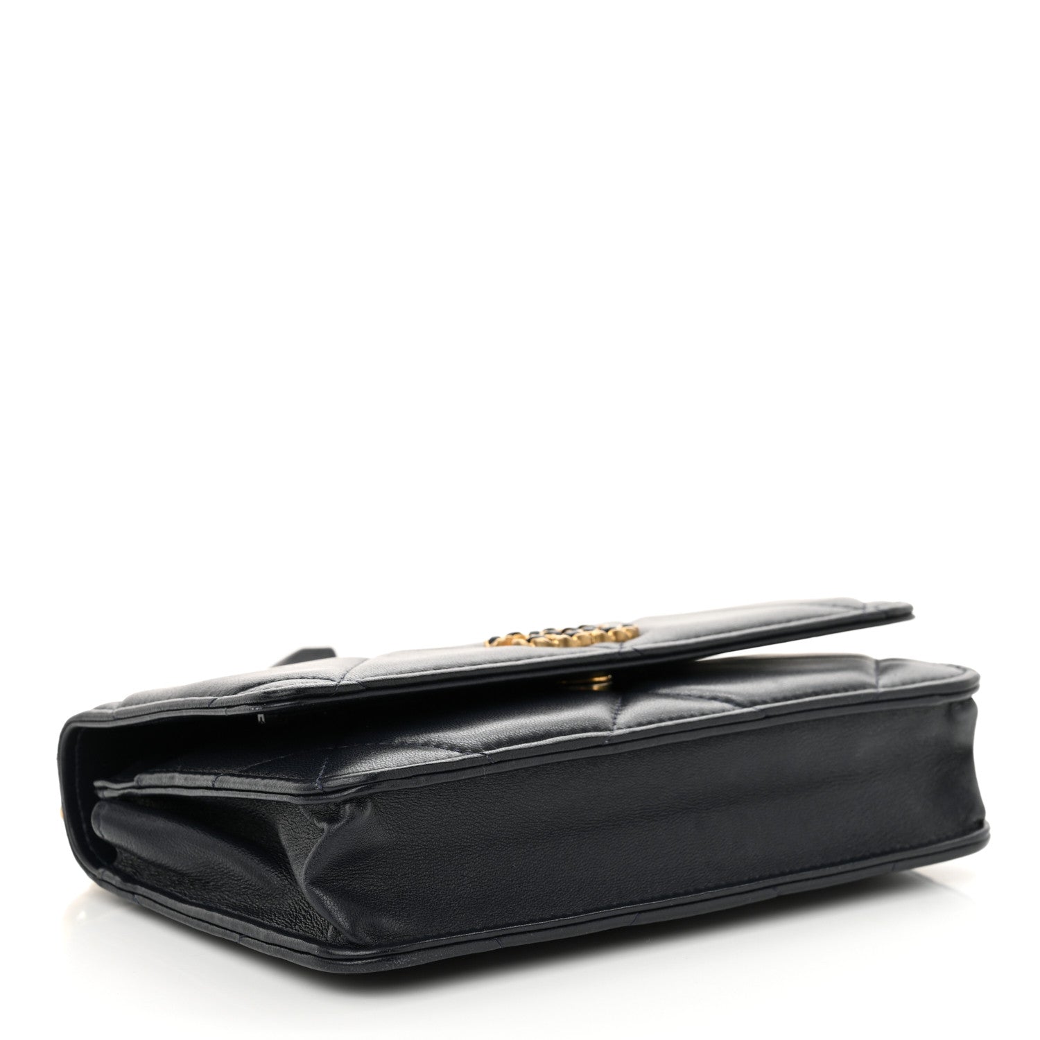 Lambskin Quilted Chanel 19 Wallet On Chain WOC Navy Blue