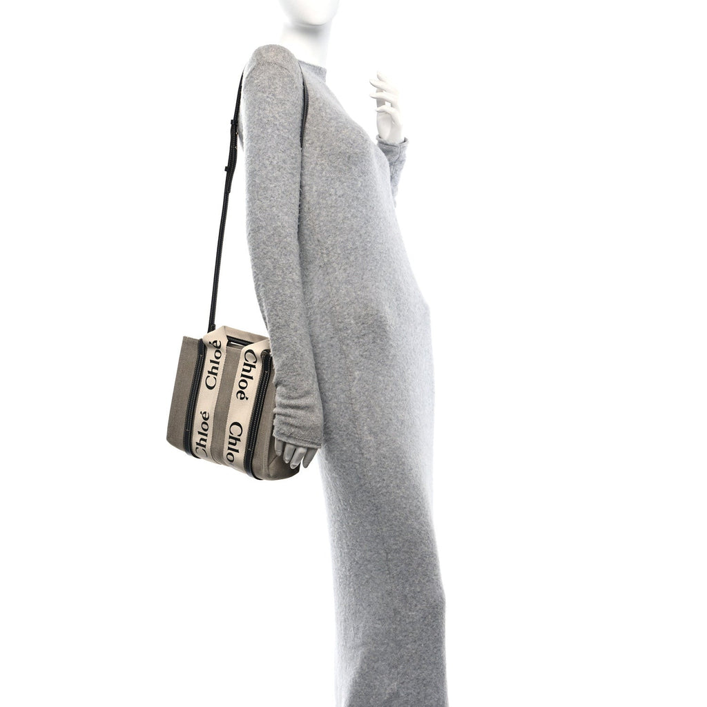 Linen Calfskin Small Woody Ribbon Tote With Strap White Navy