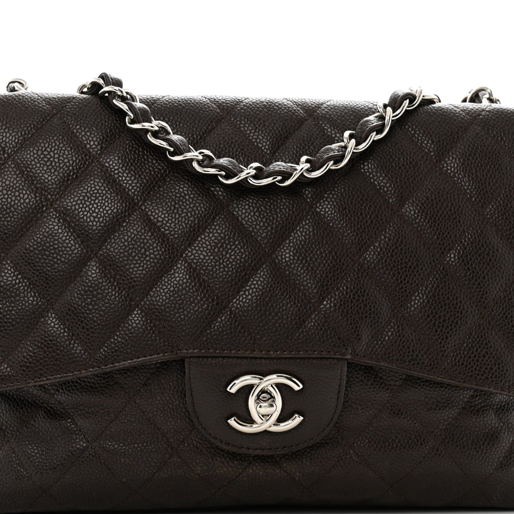 Caviar Quilted Jumbo Single Flap Dark Brown