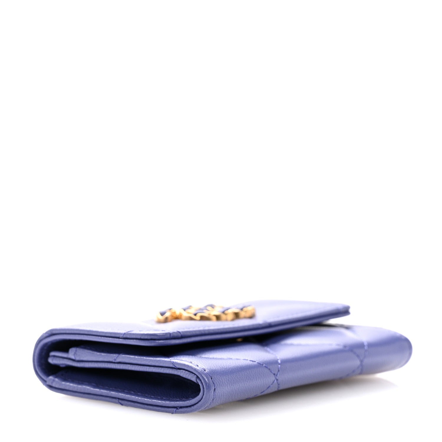 Goatskin Quilted Chanel 19 Small Flap Wallet Purple