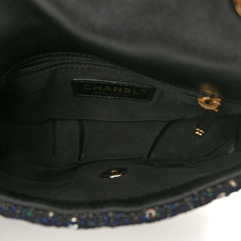 Tweed Mini Pearl Handle Flap Black Ecru