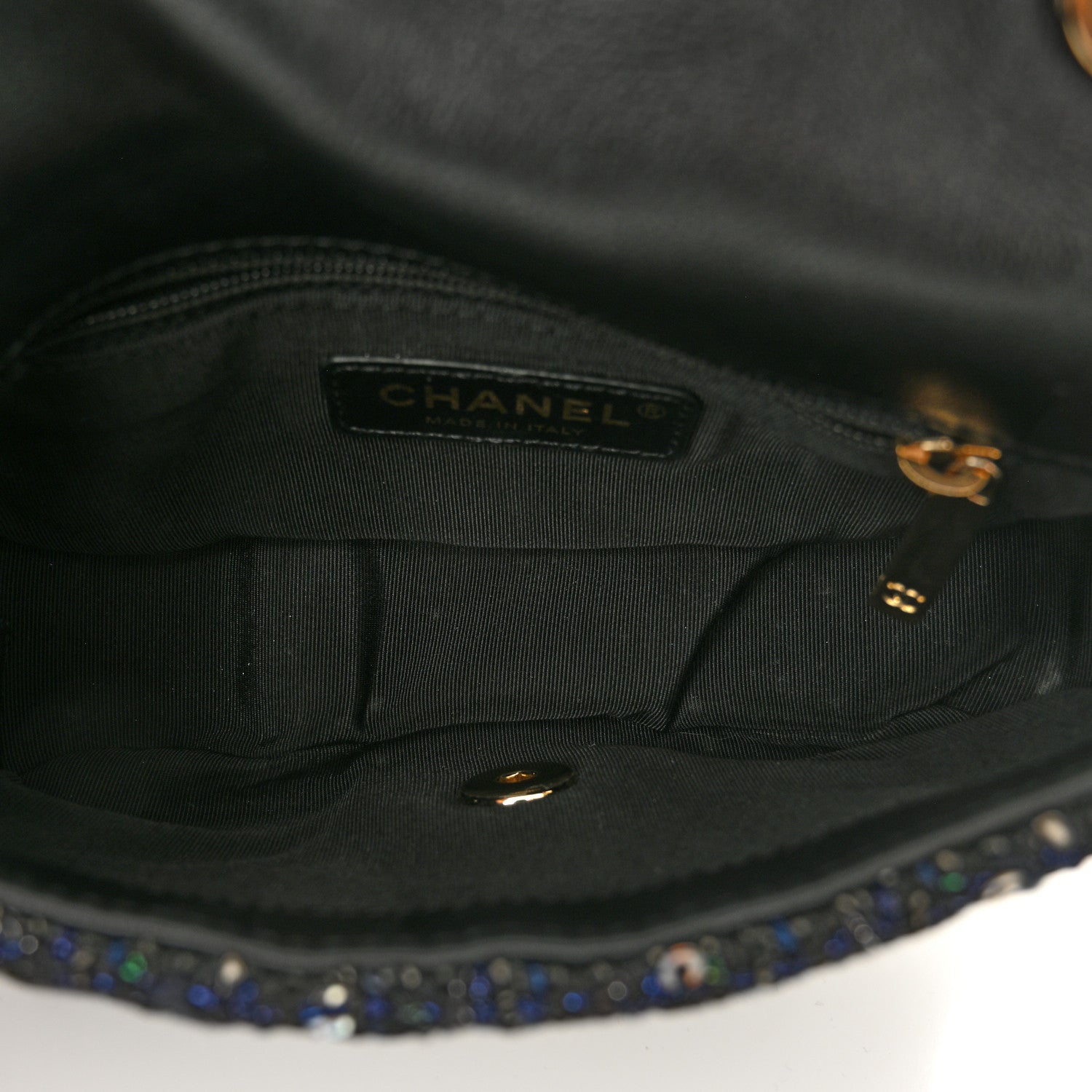 Tweed Mini Pearl Handle Flap Black Ecru