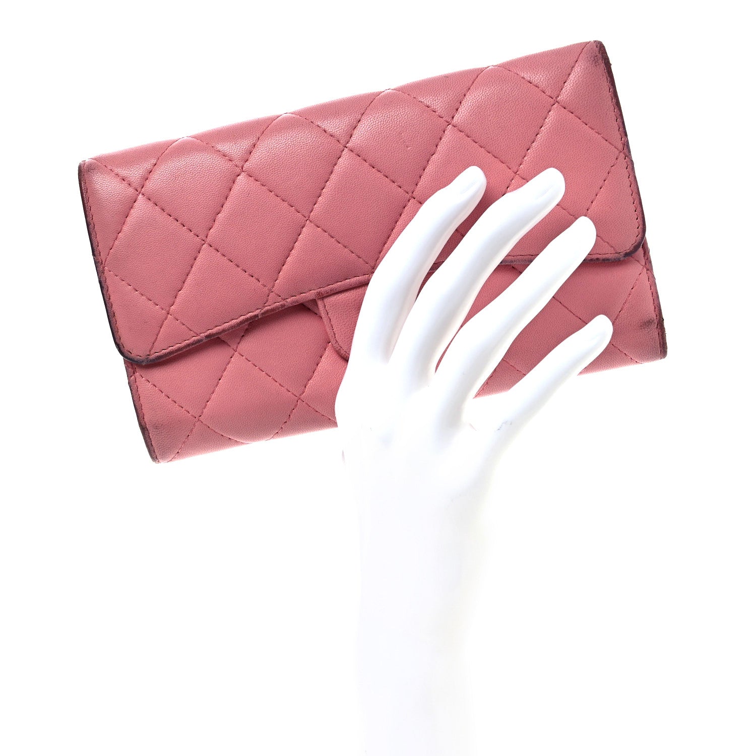 Lambskin Quilted Large Gusset Flap Wallet Pink