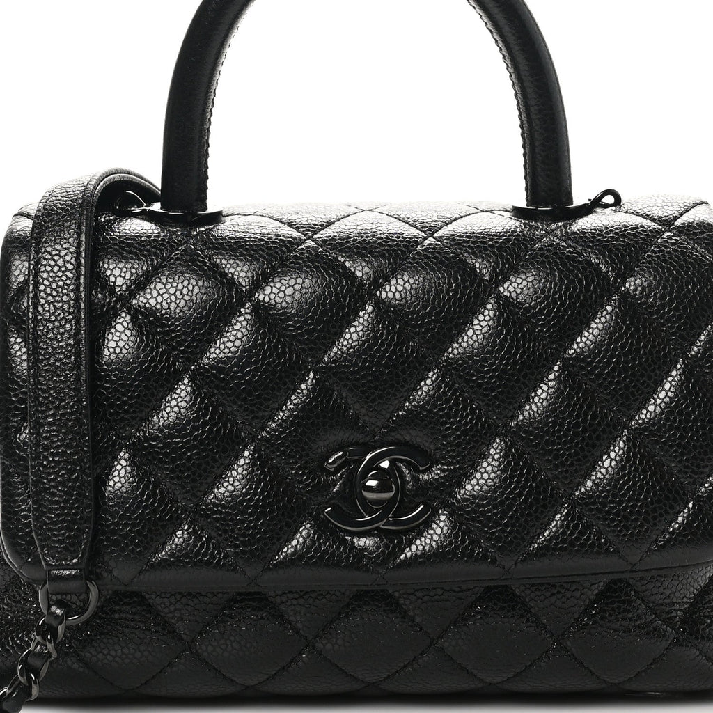 Caviar Quilted Mini Coco Handle Flap So Black