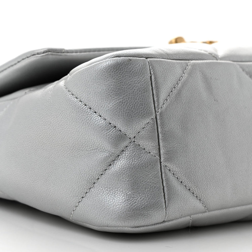 Metallic Lambskin Quilted Medium Chanel 19 Flap Silver