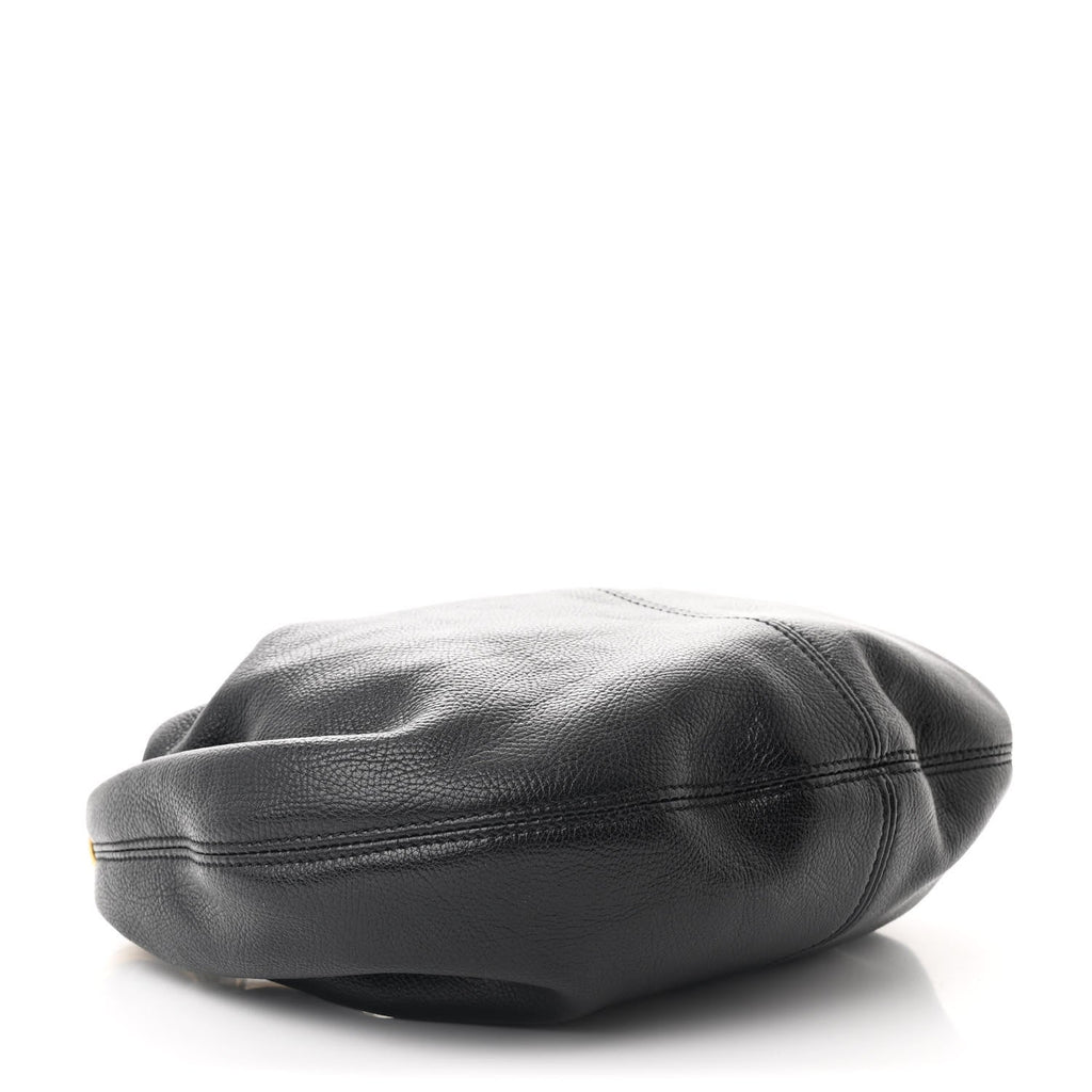 Grained Calfskin Small Bracelet Hobo Bag Black