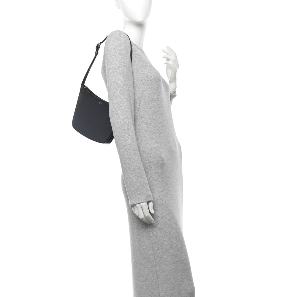 Shiny Calfskin Medium Croque Bag Black