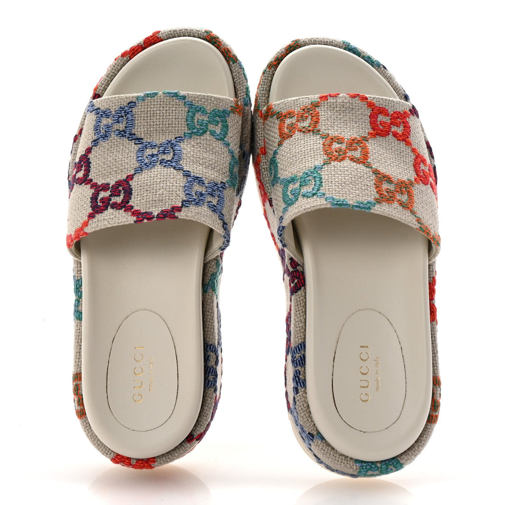 Linen Psychedelic Mini GG Monogram Angelina Platform 55mm Slide Sandals 35.5 Multicolor