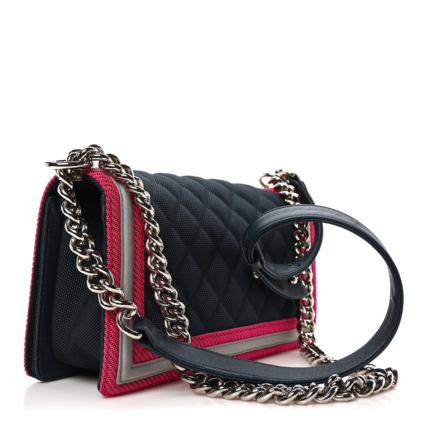 Canvas Quilted Medium Fluo Boy Flap Dark Navy Fuchsia Grey