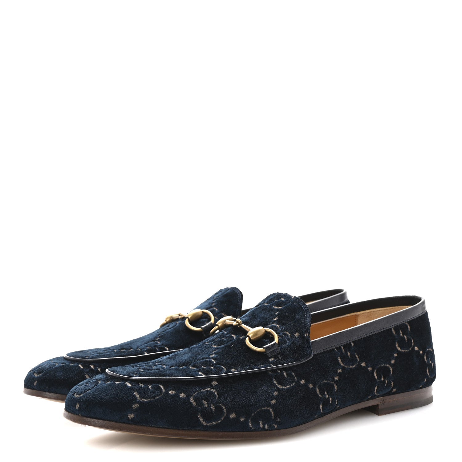 Velvet GG Monogram Horsebit Mens Jordaan Loafers 9 Blue Beige