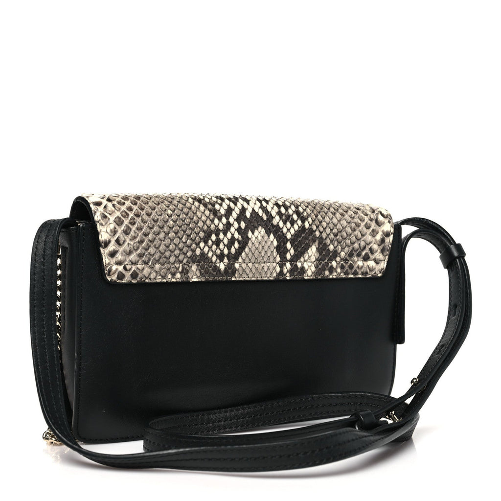 Snakeskin Calfskin Small Faye Shoulder Bag Natural Black