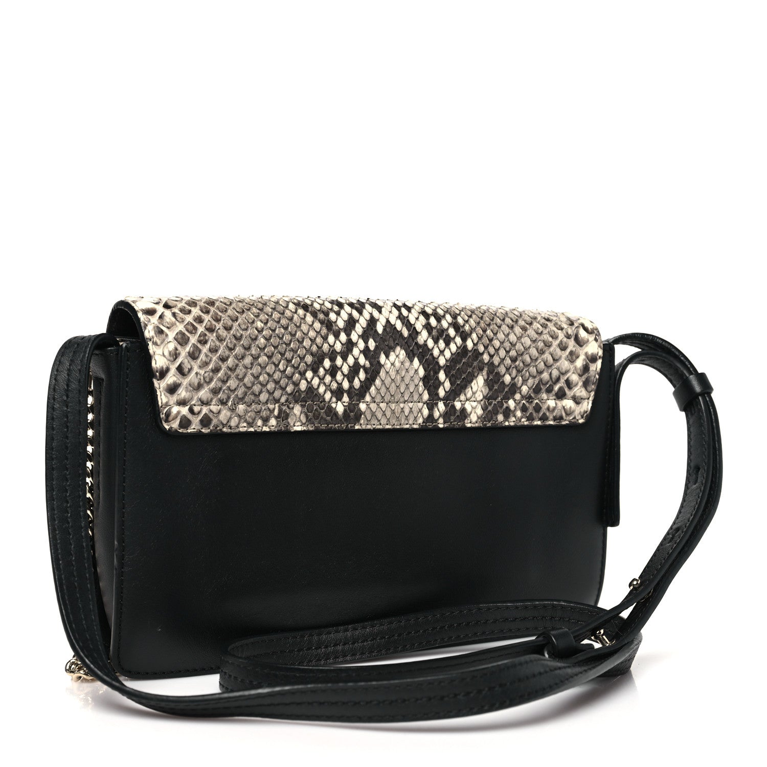 Snakeskin Calfskin Small Faye Shoulder Bag Natural Black