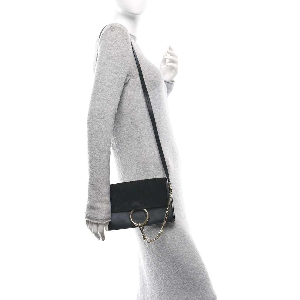 Suede Calfskin Small Faye Shoulder Bag Black