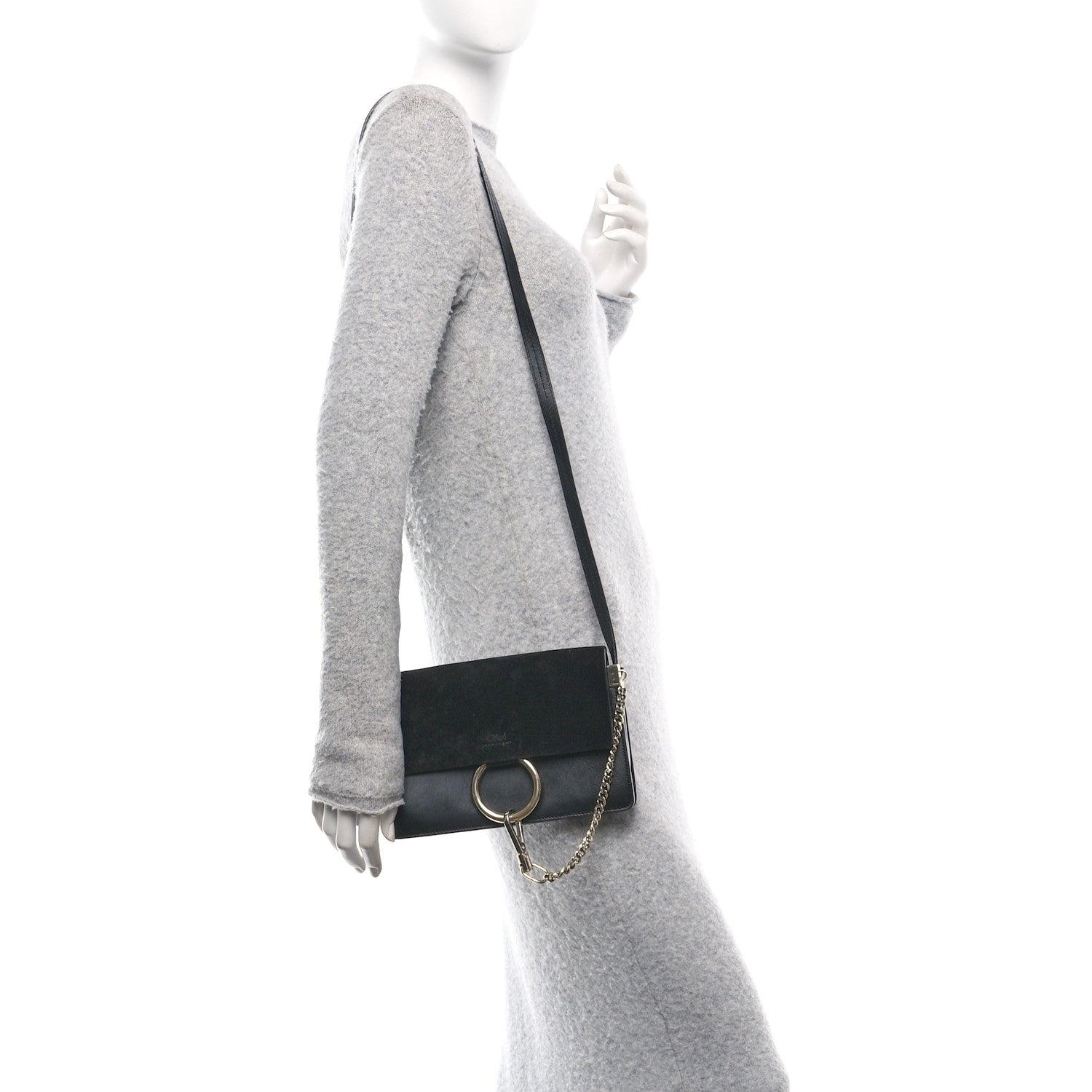 Suede Calfskin Small Faye Shoulder Bag Black