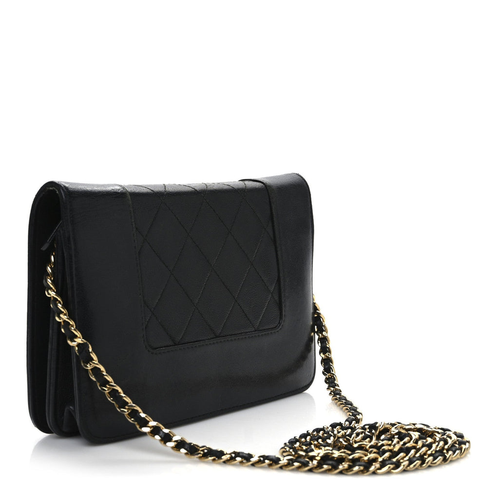 Sheepskin Quilted Mini Vintage Mademoiselle Wallet On Chain WOC Black