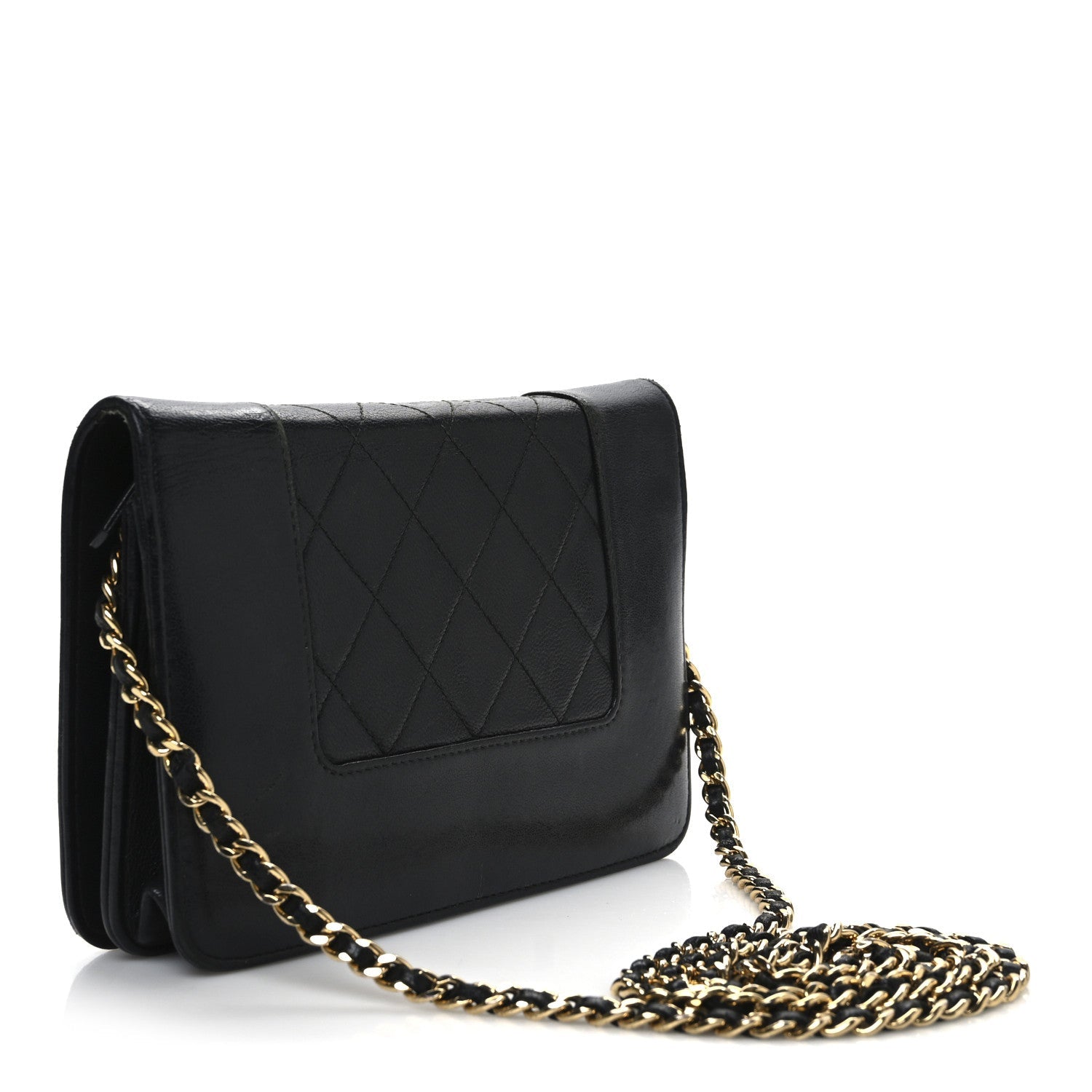 Sheepskin Quilted Mini Vintage Mademoiselle Wallet On Chain WOC Black