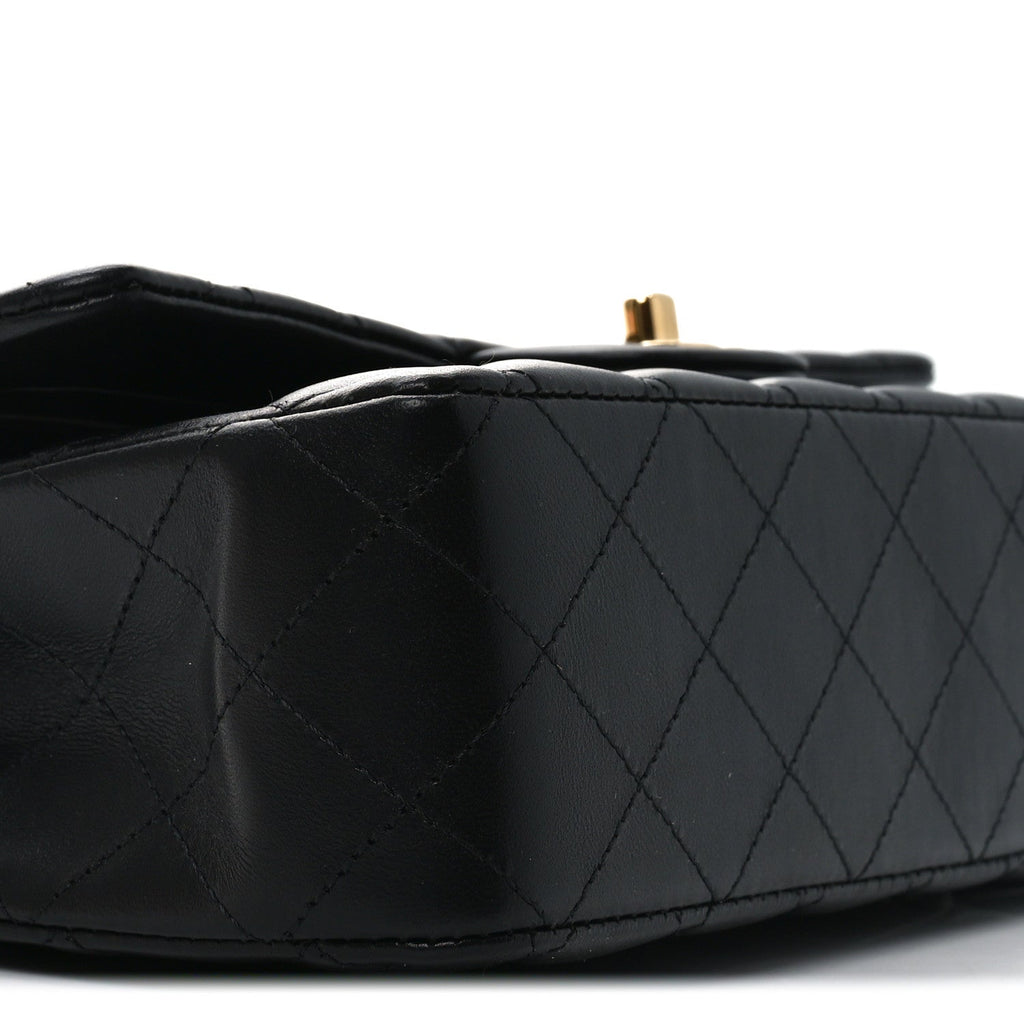 Lambskin Quilted Medium Double Flap Black