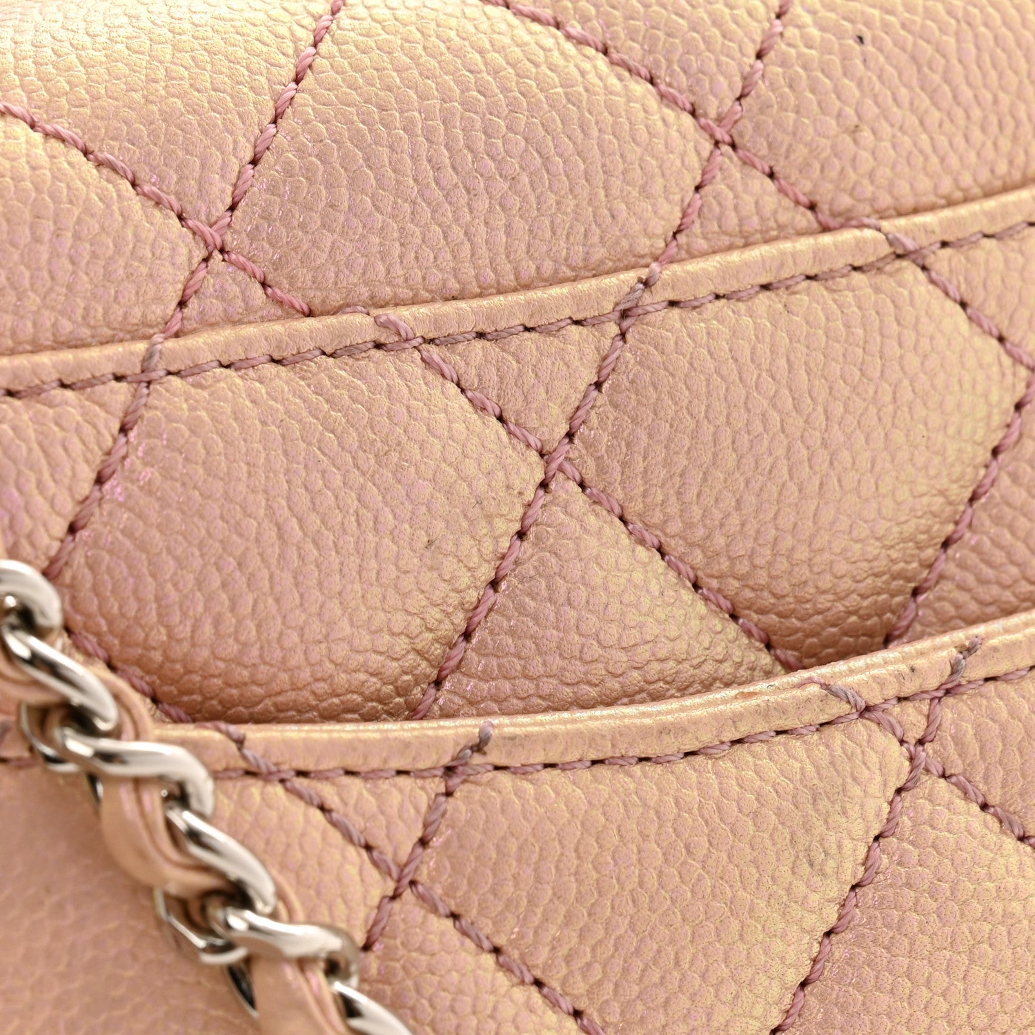 Iridescent Caviar Quilted Mini Coco Handle Flap Pink