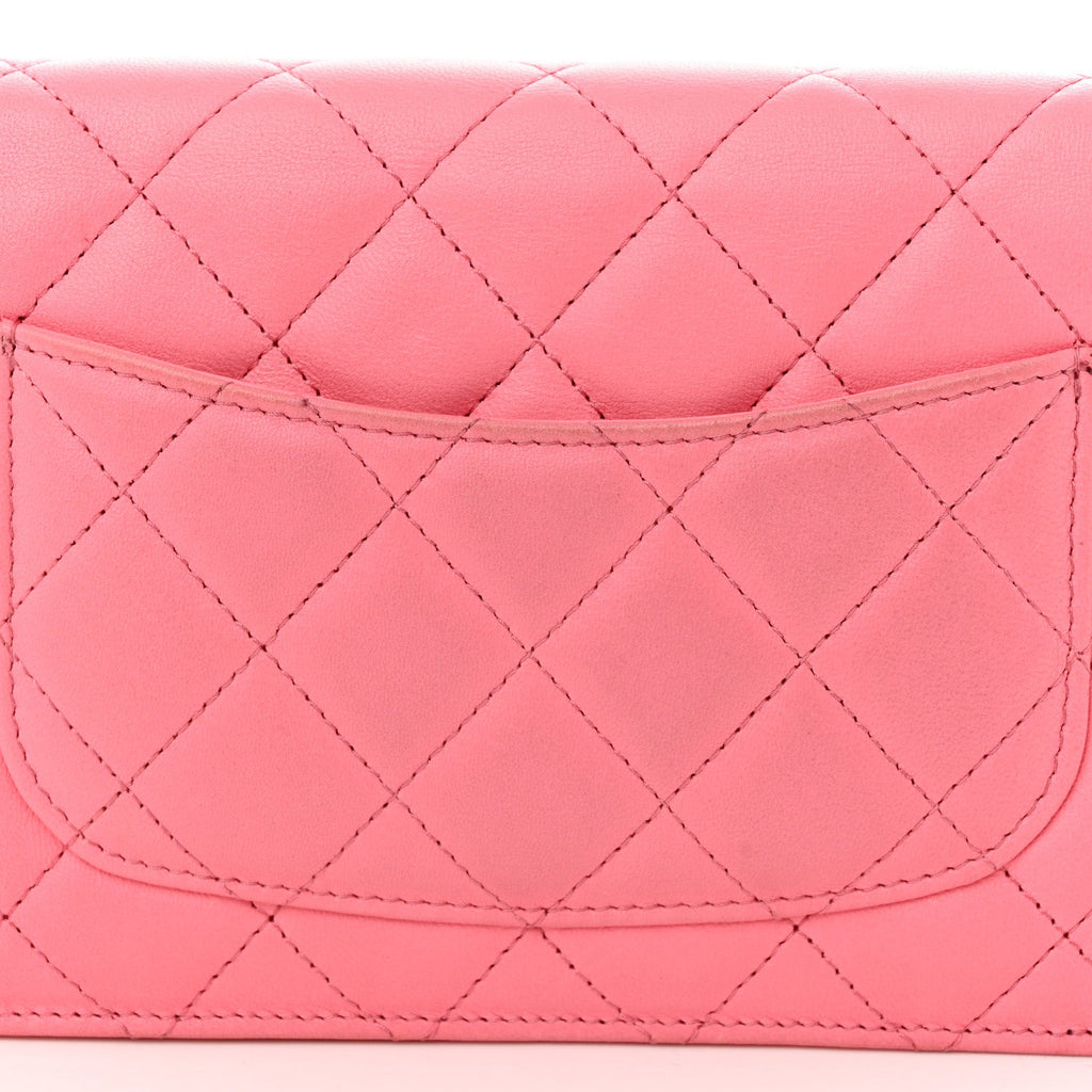 Lambskin Quilted CC Pearl Crush Wallet on Chain WOC Pink