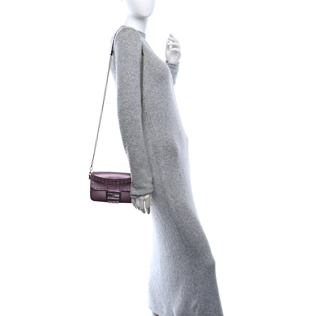 Metallic Cuoio Roma Sellerissima Nappa Sintetica Tape Stitch Mini Baguette Rosa Placca Argento