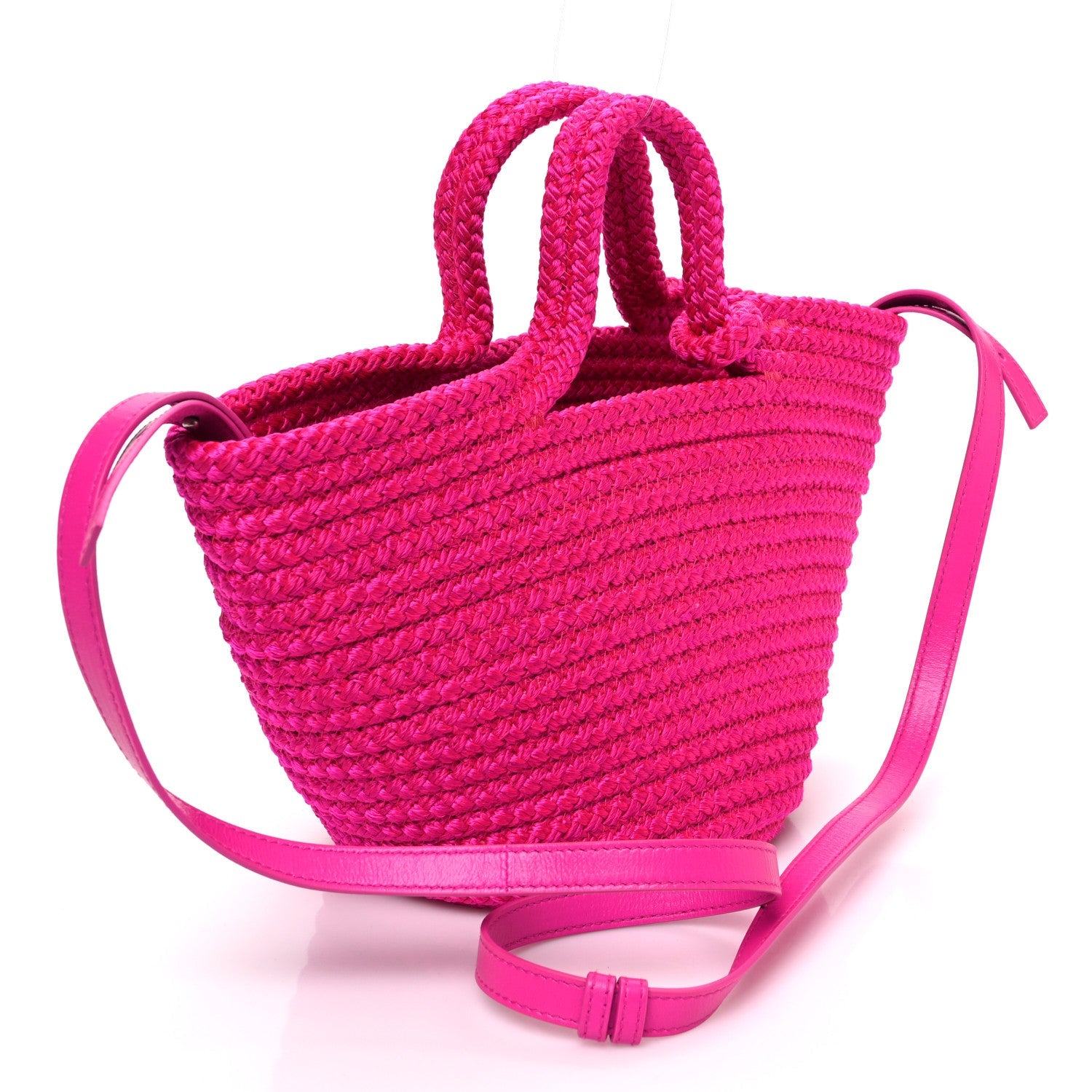 Nylon Lambskin Woven Small Ibiza Basket With Strap Lipstick Pink