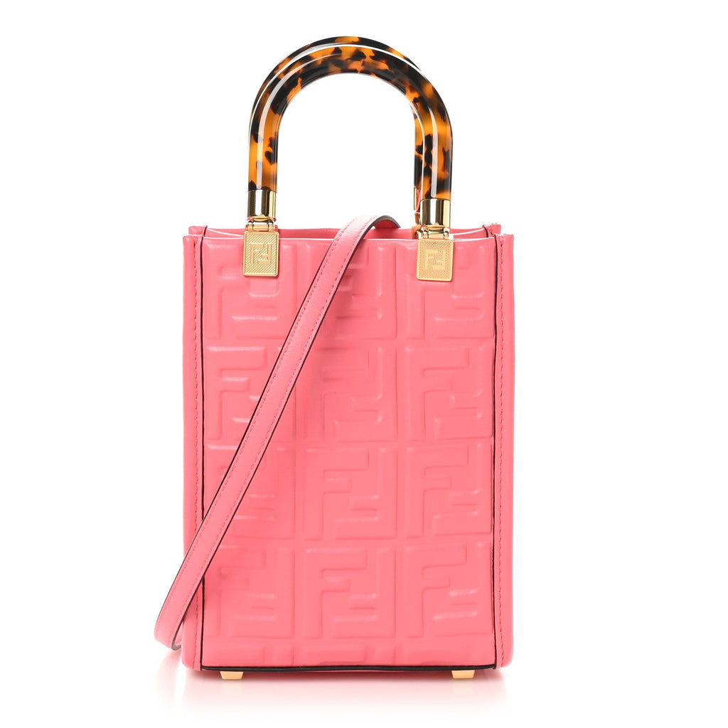 Vitello Plexiglass FF Embossed Mini Fendi Sunshine Shopper Tote Pink Dalia