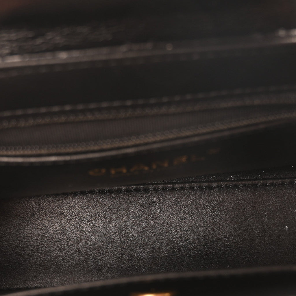 Shiny Aged Calfskin Quilted Nano Kelly Shopper Black