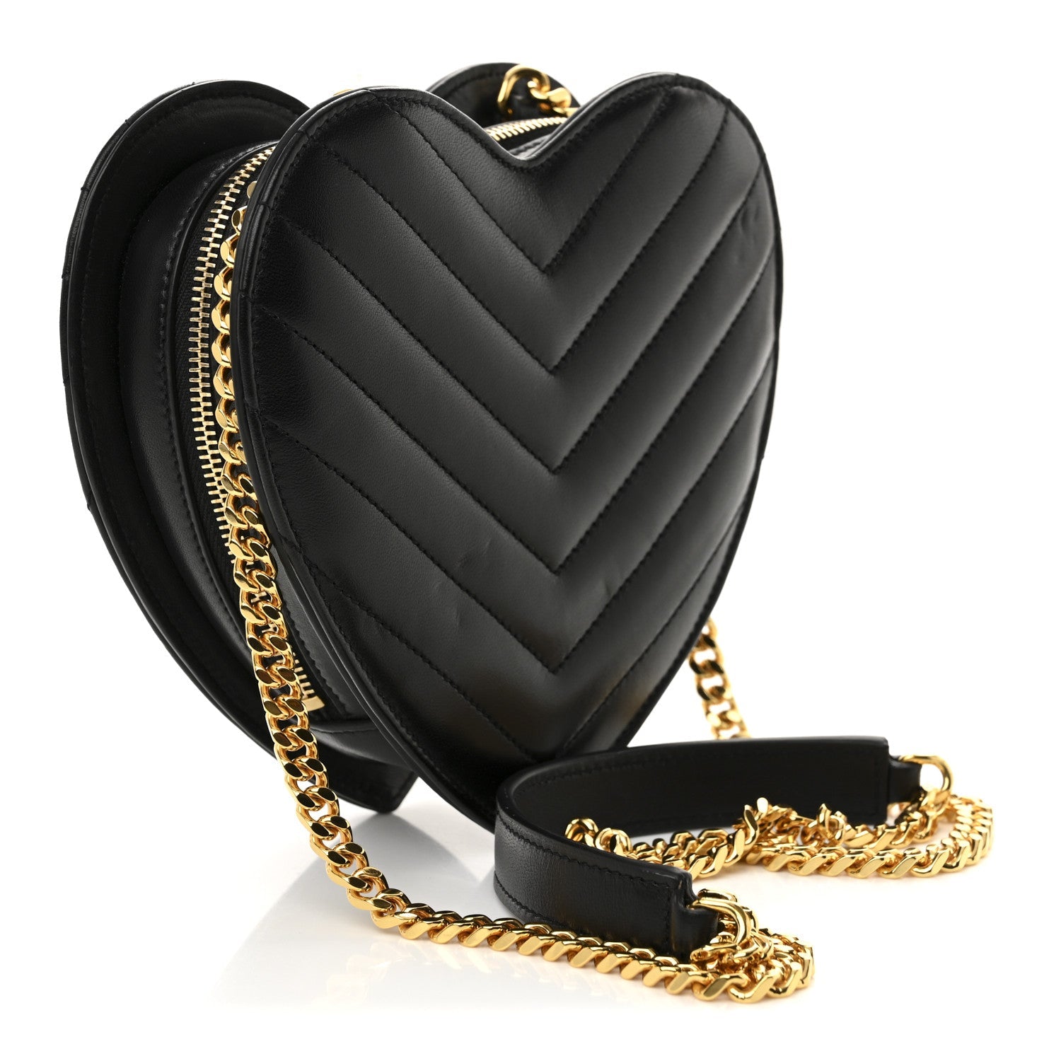 Lambskin Matelasse Chevron Monogram Small Love Heart Chain Bag Black