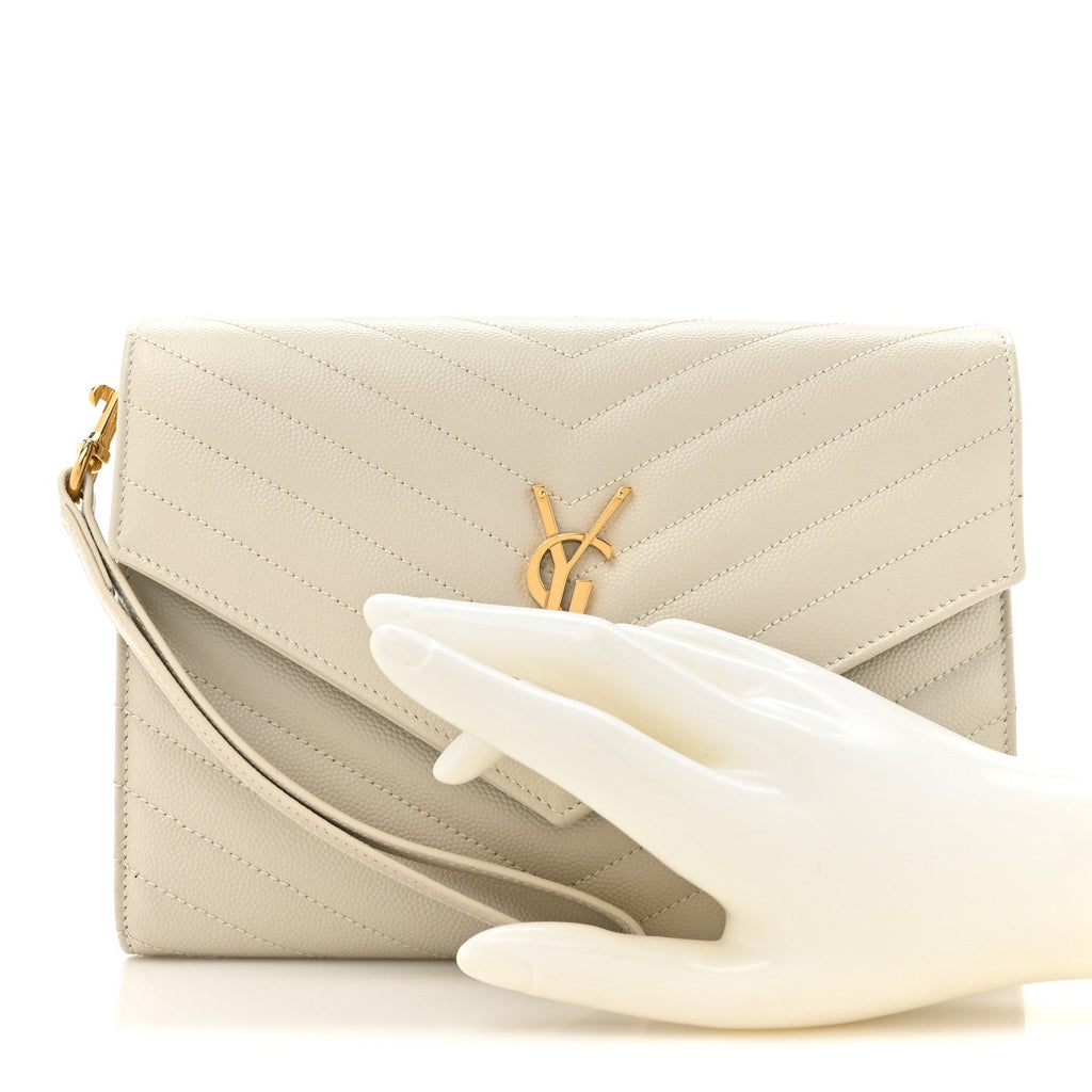 Grain De Poudre Matelasse Chevron Monogram Envelope Clutch Crema Soft