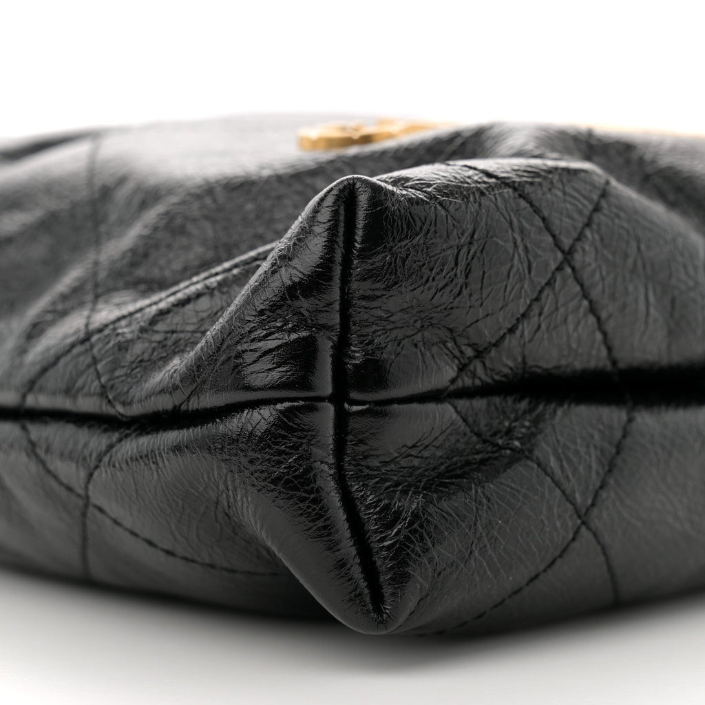 Shiny Crumpled Calfskin Quilted Pearl Mini Chanel 22 Black