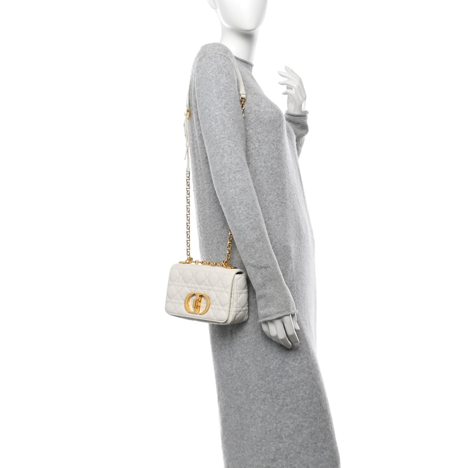 Calfskin Cannage Small Caro Bag Ivory