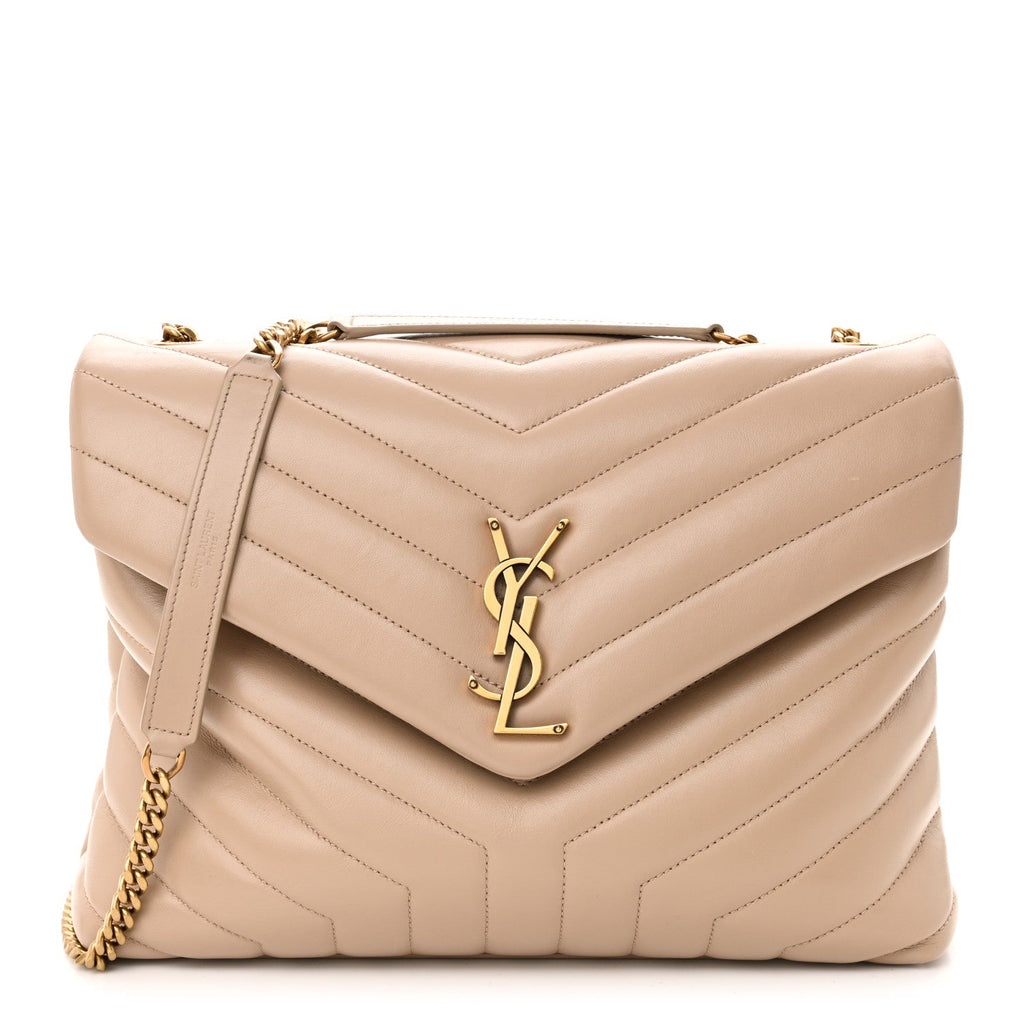 Calfskin Y Quilted Monogram Medium Loulou Chain Satchel Dark Beige