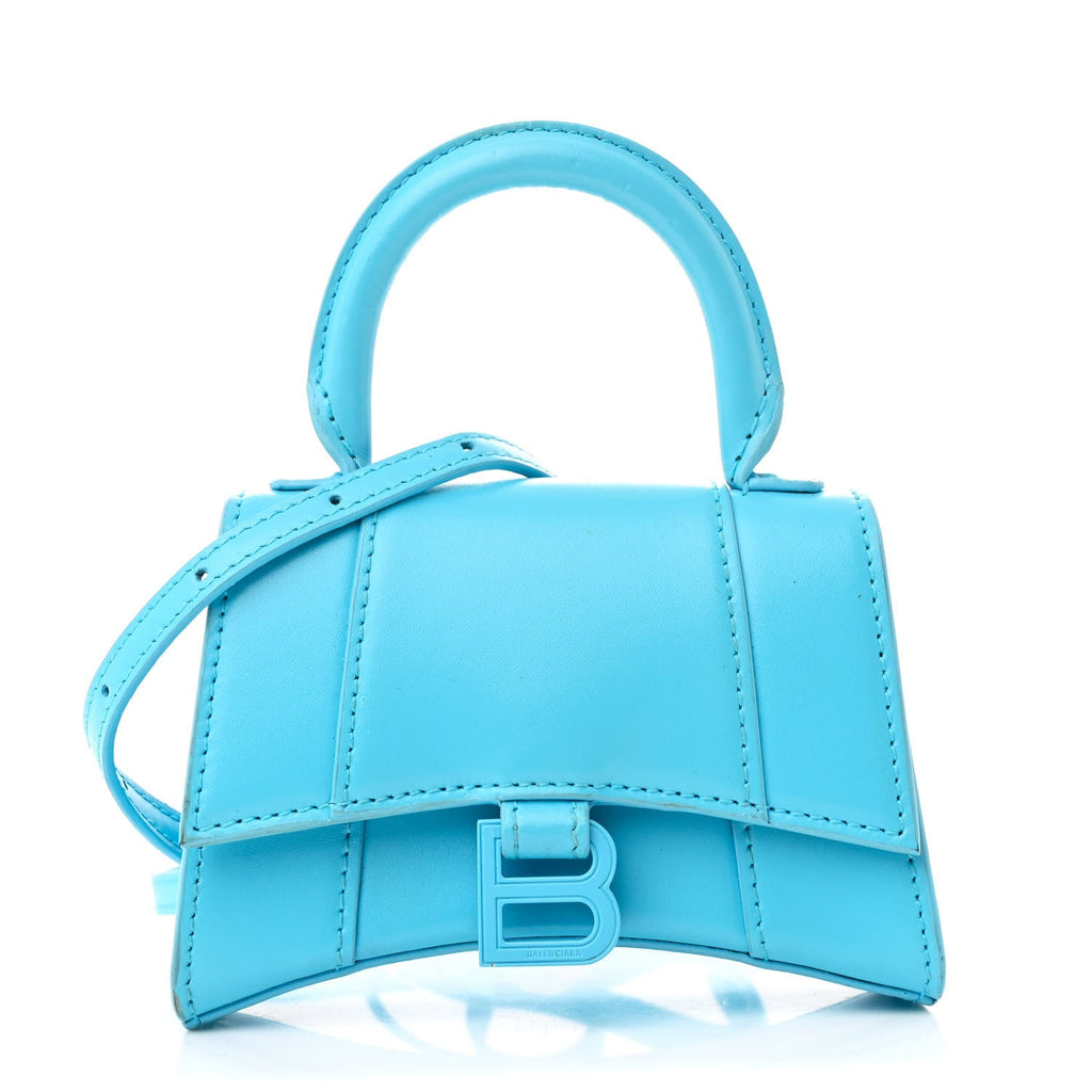 Shiny Box Calfskin Tonal B Hourglass Top Handle Bag Mini Azur