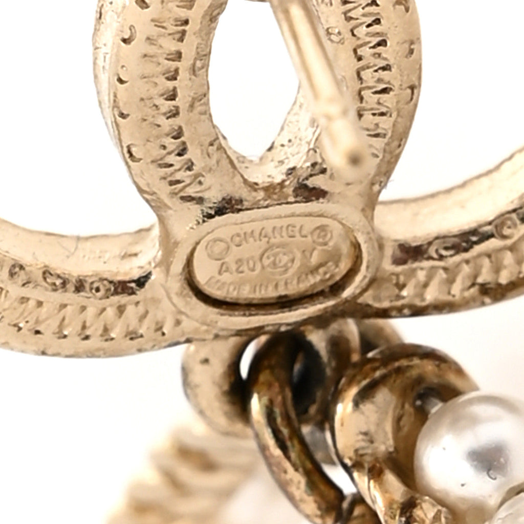 Crystal Pearl Chanel Charms CC Drop Earrings Gold